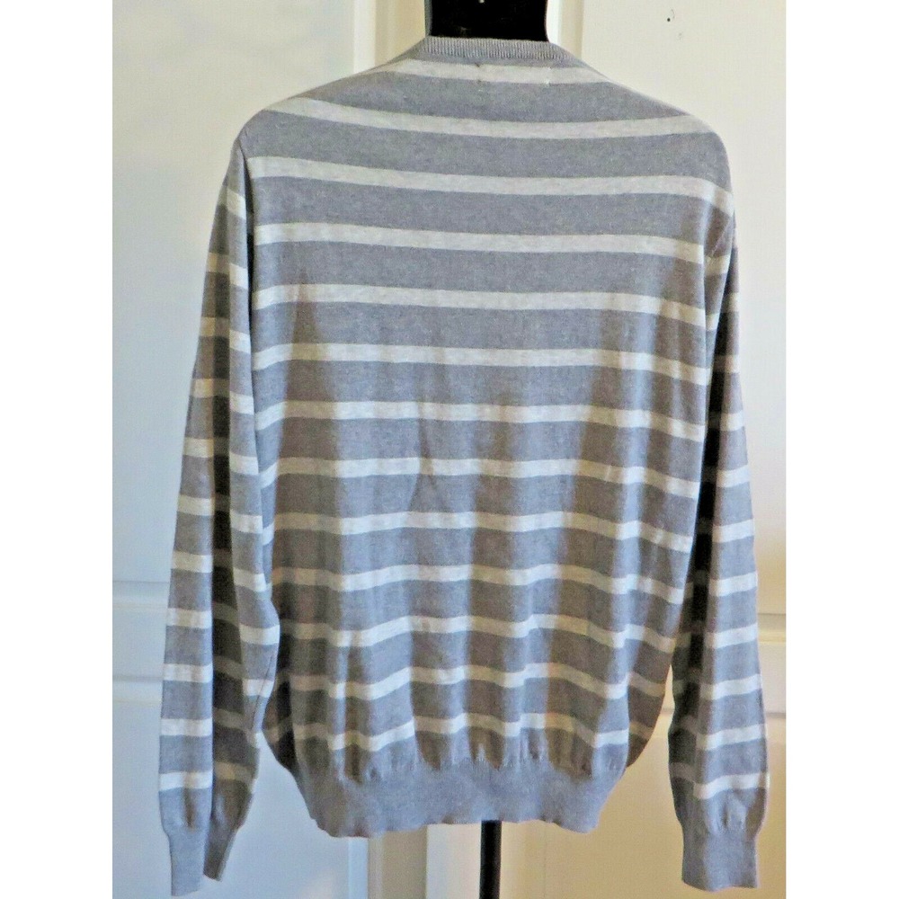 Mens J. Crew Sz XL Pullover Sweater Cotton with Cashmere Stripes Gray - Picture 2 of 3